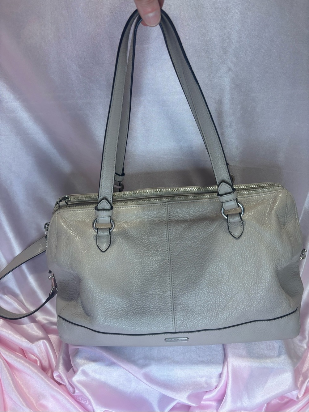 Coach Pebbled Leather Shoulder Bag in Light Gray